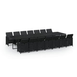 15 Piece Garden Dining Set with Cushions Poly Rattan Black - Front View