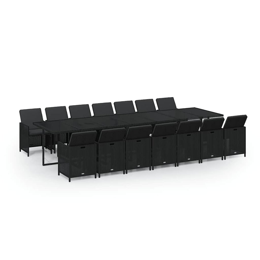 15 Piece Garden Dining Set with Cushions Poly Rattan Black