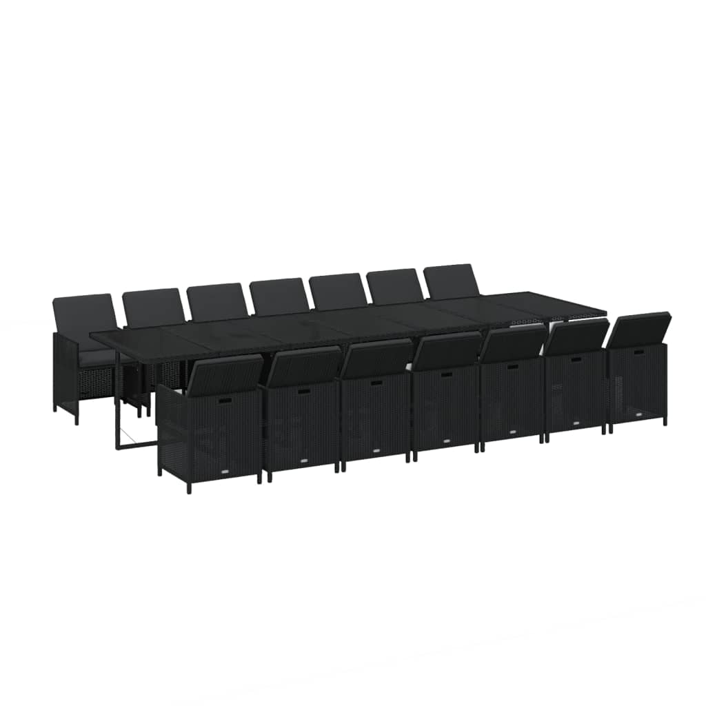 15 Piece Garden Dining Set with Cushions Poly Rattan Black