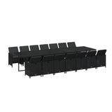 15 Piece Garden Dining Set with Cushions Poly Rattan Black - Side View