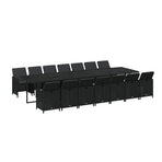 15 Piece Garden Dining Set with Cushions Poly Rattan Black