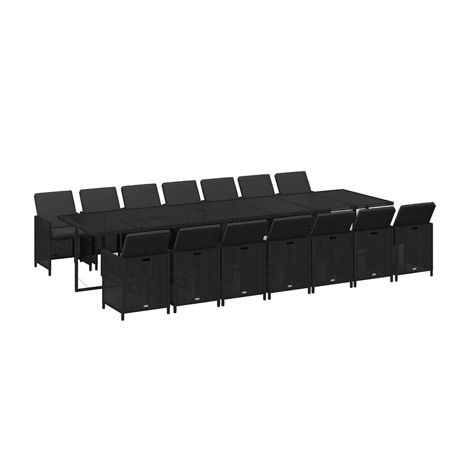 15 Piece Garden Dining Set with Cushions Poly Rattan Black