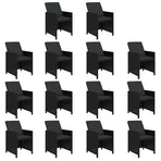 15 Piece Garden Dining Set with Cushions Poly Rattan Black