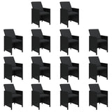 15 Piece Garden Dining Set with Cushions Poly Rattan Black - Top-Down View