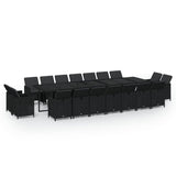 19 Piece Garden Dining Set with Cushions Poly Rattan Black - Front View