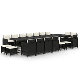 19 Piece Garden Dining Set with Cushions Poly Rattan Black - Front View