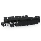 19 Piece Garden Dining Set with Cushions Poly Rattan Black - Front View