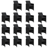 19 Piece Garden Dining Set with Cushions Poly Rattan Black