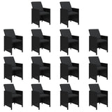 19 Piece Garden Dining Set with Cushions Poly Rattan Black - Top-Down View