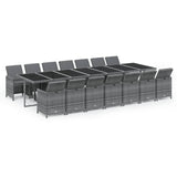 15 Piece Garden Dining Set with Cushions Poly Rattan Grey - Front View