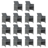 15 Piece Garden Dining Set with Cushions Poly Rattan Grey