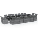 19 Piece Garden Dining Set with Cushions Poly Rattan Grey - Front View