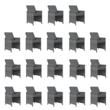 19 Piece Garden Dining Set with Cushions Poly Rattan Grey