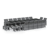 19 Piece Garden Dining Set with Cushions Poly Rattan Grey - Front View
