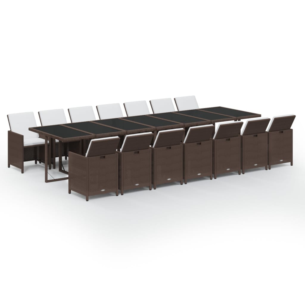 15 Piece Garden Dining Set with Cushions Poly Rattan Brown
