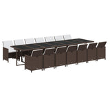 15 Piece Garden Dining Set with Cushions Poly Rattan Brown