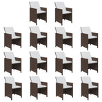 15 Piece Garden Dining Set with Cushions Poly Rattan Brown