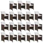 19 Piece Garden Dining Set with Cushions Poly Rattan Brown