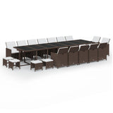 19 Piece Garden Dining Set with Cushions Poly Rattan Brown - Front View