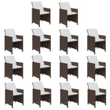 19 Piece Garden Dining Set with Cushions Poly Rattan Brown