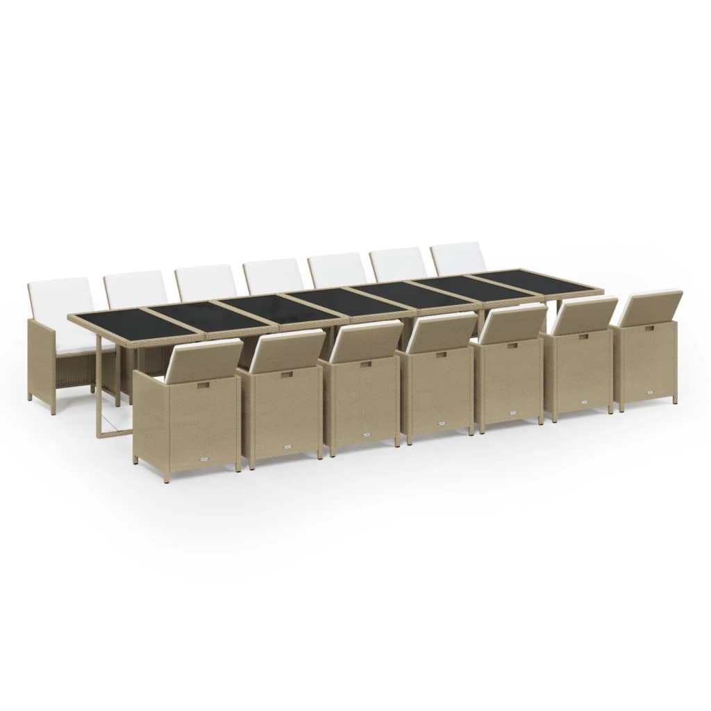 15 Piece Garden Dining Set with Cushions Poly Rattan Beige