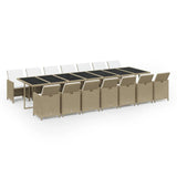 15 Piece Garden Dining Set with Cushions Poly Rattan Beige