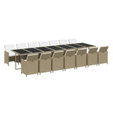 15 Piece Garden Dining Set with Cushions Poly Rattan Beige - Side View