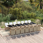15 Piece Garden Dining Set with Cushions Poly Rattan Beige