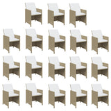 19 Piece Garden Dining Set with Cushions Poly Rattan Beige