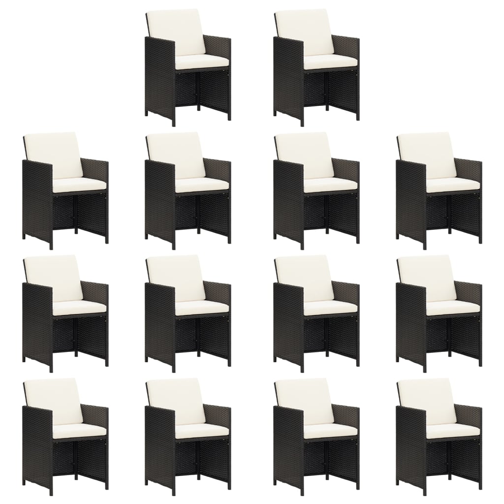 15 Piece Garden Dining Set with Cushions Black Poly Rattan