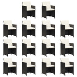15 Piece Garden Dining Set with Cushions Black Poly Rattan