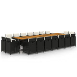19 Piece Garden Dining Set with Cushions Black Poly Rattan - Front View