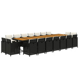 19 Piece Garden Dining Set with Cushions Black Poly Rattan - Side View