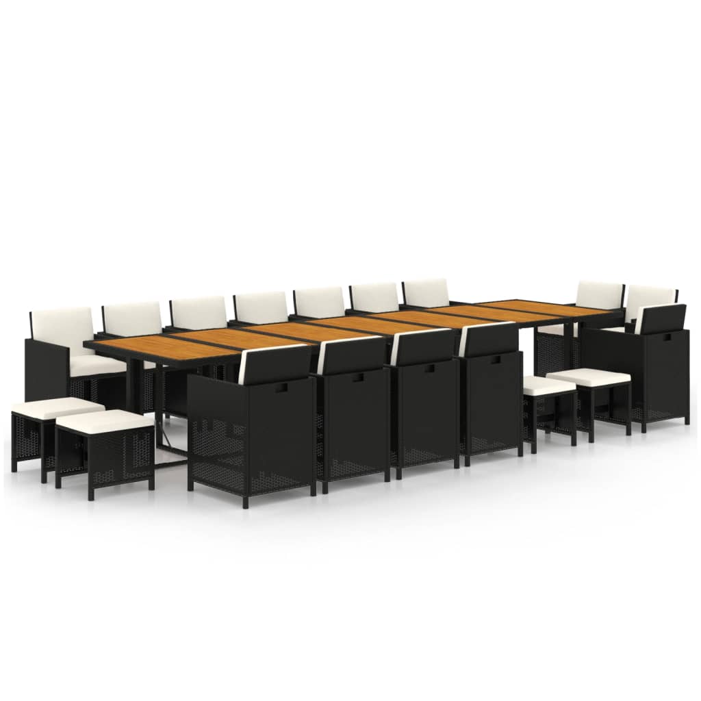 19 Piece Garden Dining Set with Cushions Black Poly Rattan