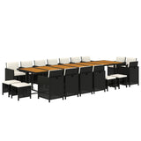19 Piece Garden Dining Set with Cushions Black Poly Rattan - Side View