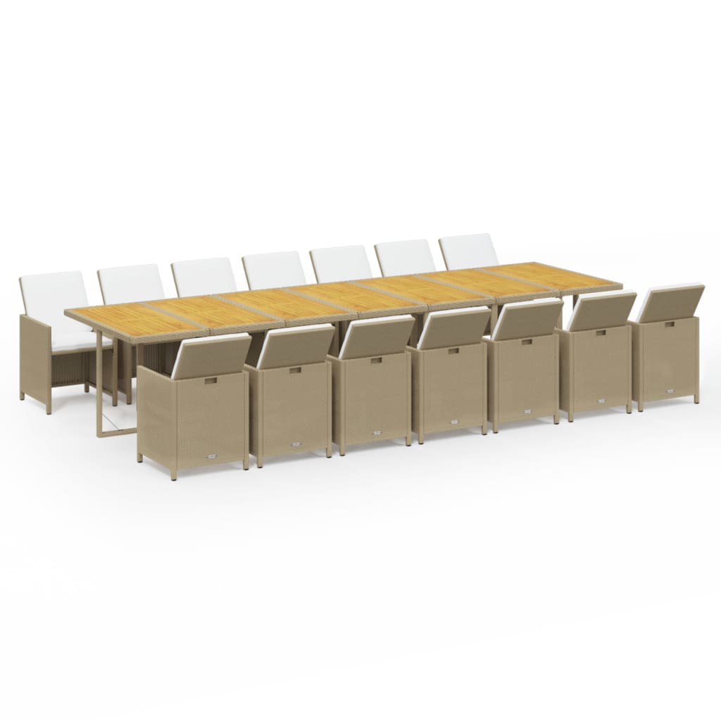 15 Piece Garden Dining Set with Cushions Beige Poly Rattan