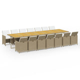 15 Piece Garden Dining Set with Cushions Beige Poly Rattan
