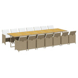15 Piece Garden Dining Set with Cushions Beige Poly Rattan