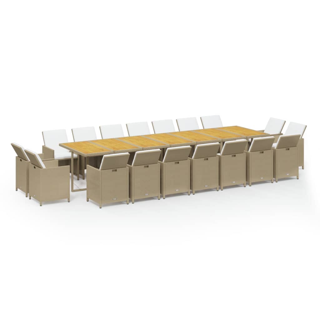 19 Piece Garden Dining Set with Cushions Beige Poly Rattan