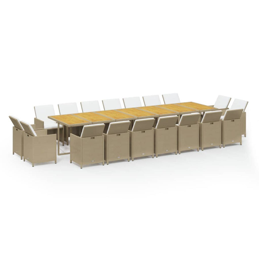19 Piece Garden Dining Set with Cushions Beige Poly Rattan