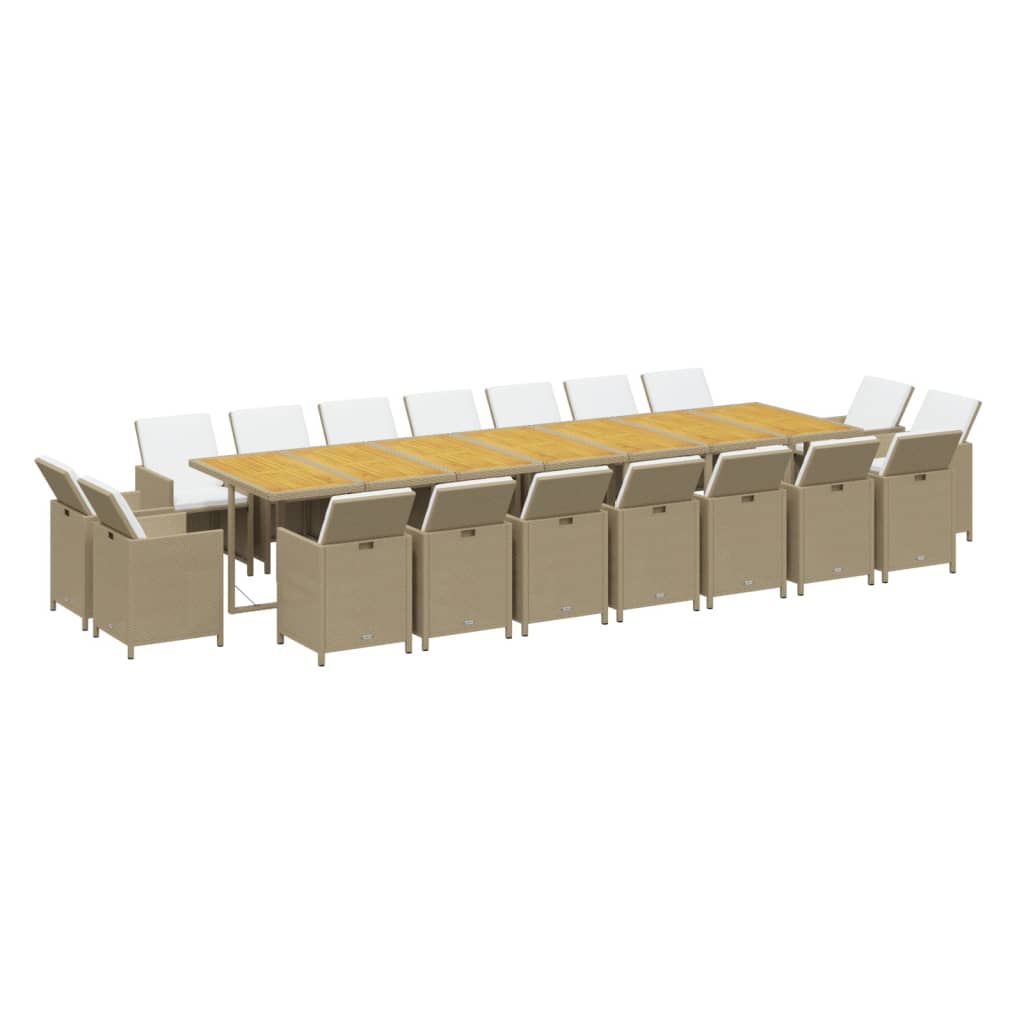 19 Piece Garden Dining Set with Cushions Beige Poly Rattan