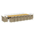 19 Piece Garden Dining Set with Cushions Beige Poly Rattan