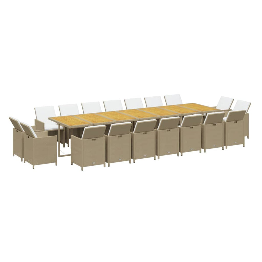 19 Piece Garden Dining Set with Cushions Beige Poly Rattan