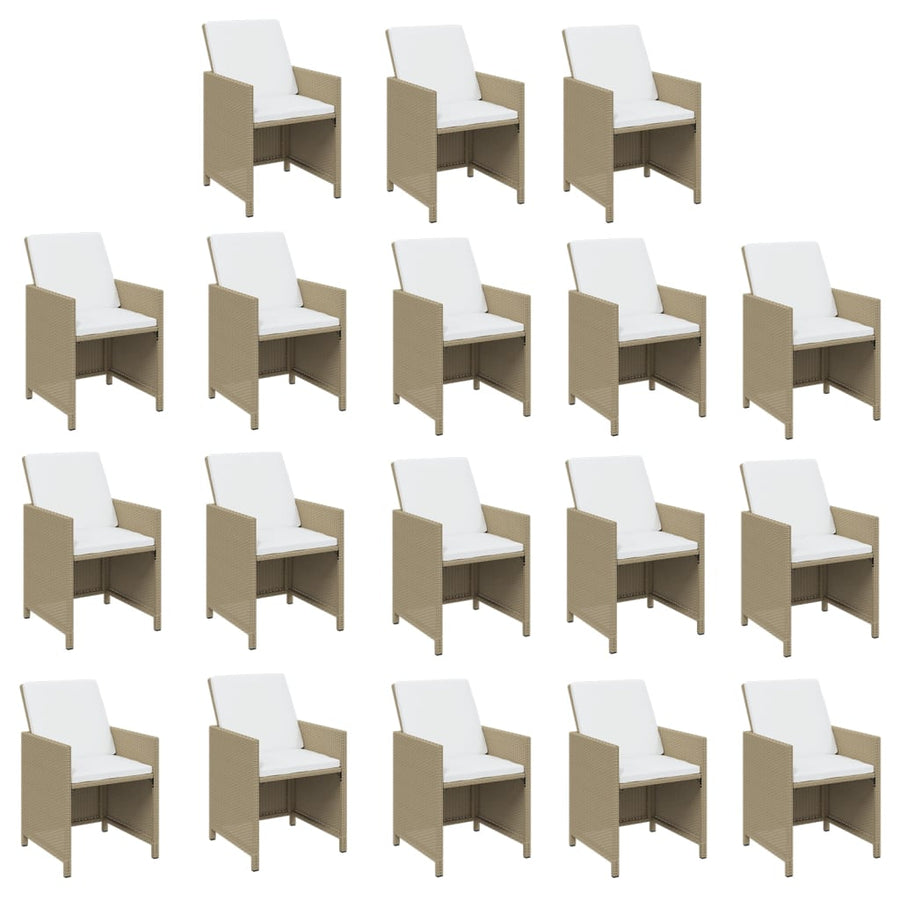 19 Piece Garden Dining Set with Cushions Beige Poly Rattan