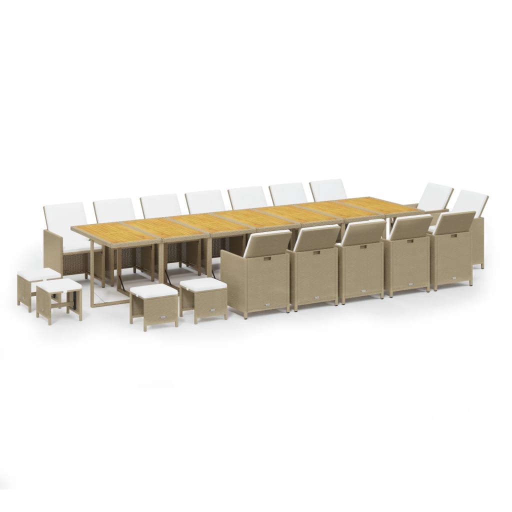 19 Piece Garden Dining Set with Cushions Beige Poly Rattan