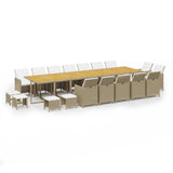 19 Piece Garden Dining Set with Cushions Beige Poly Rattan