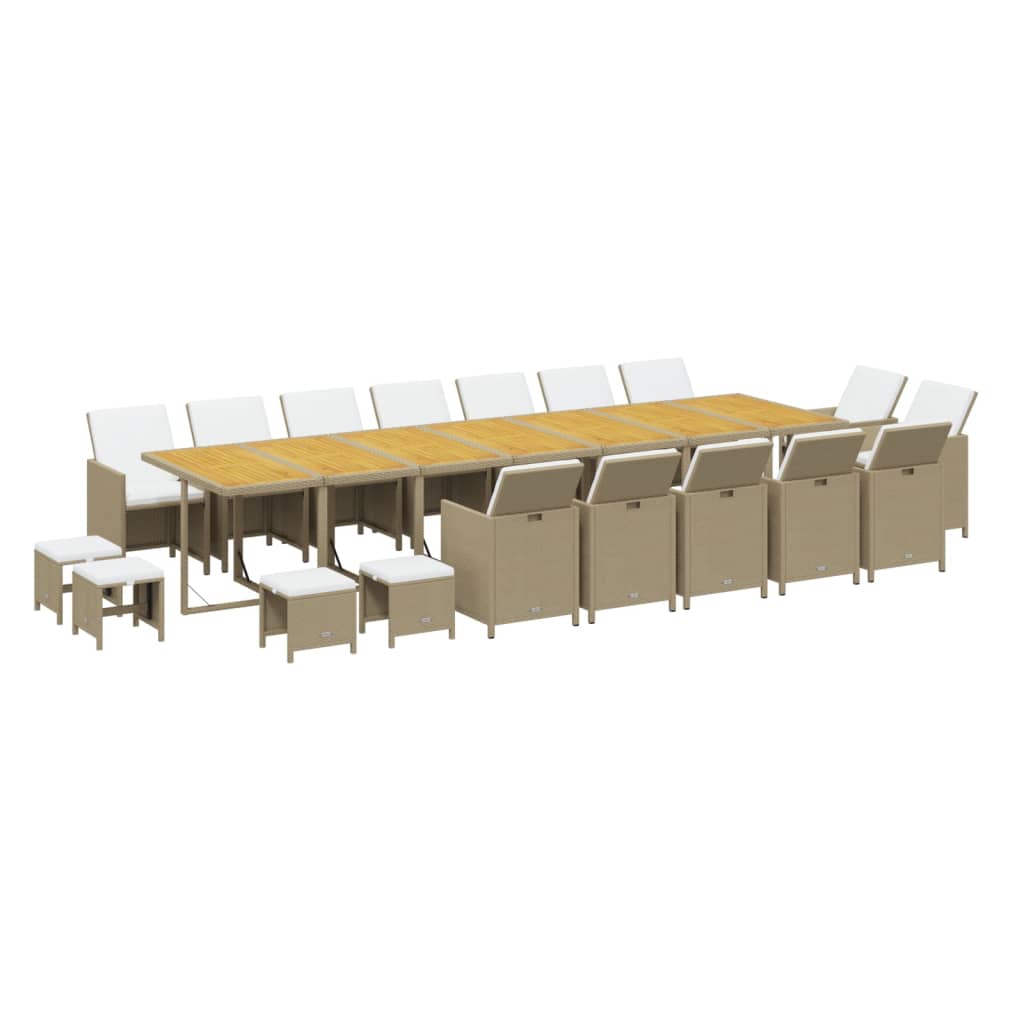19 Piece Garden Dining Set with Cushions Beige Poly Rattan