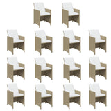 19 Piece Garden Dining Set with Cushions Beige Poly Rattan