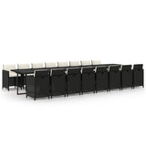 17 Piece Garden Dining Set with Cushions Black Poly Rattan