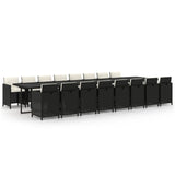 17 Piece Garden Dining Set with Cushions Black Poly Rattan - Front View
